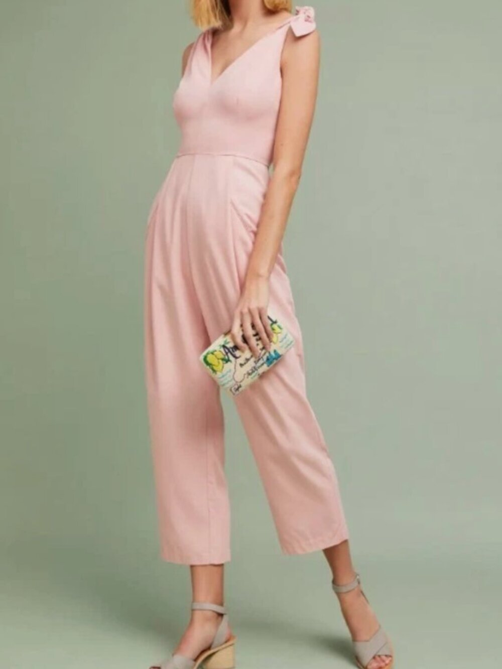 Tracy Reese x Anthropologie Maude Pink Tie-Shoulder pocket Jumpsuit size 4